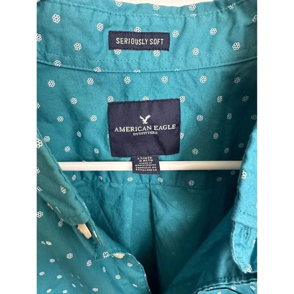 AMERICAN EAGLE Seriously Soft Oxford Collar Button Shirt T L Teal Navy Ombr#0872 - Picture 5 of 8